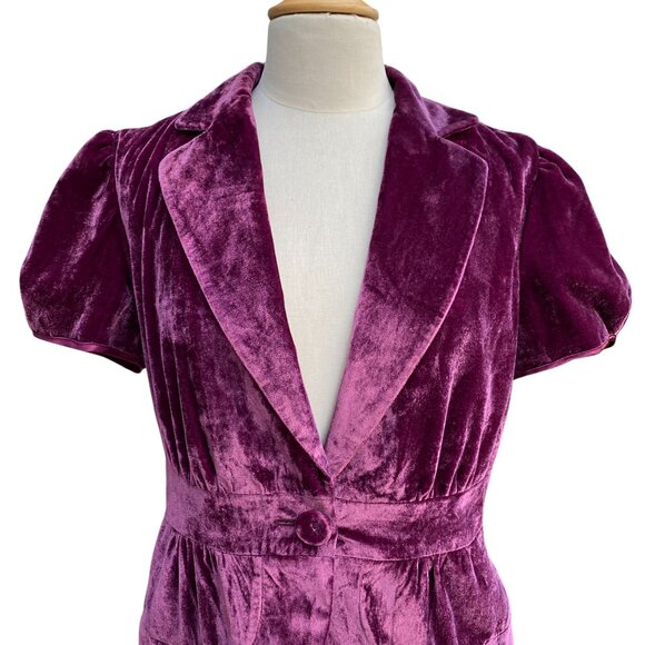 Work to Weekend Velvet Puff Short Sleeve Blazer Purple Dark Fairy Grunge 80s-10 - Picture 2 of 15